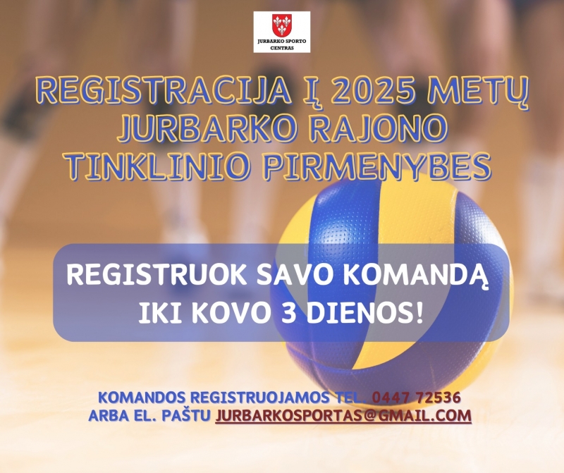 Kvietimas registruotis į 2025 metų Jurbarko rajono tinklinio pirmenybes